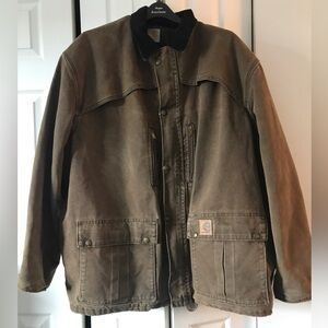 Carhartt Men's Brown Cotton Canvas Jacket With Blanket Lining Corduroy Sz 3X-4X